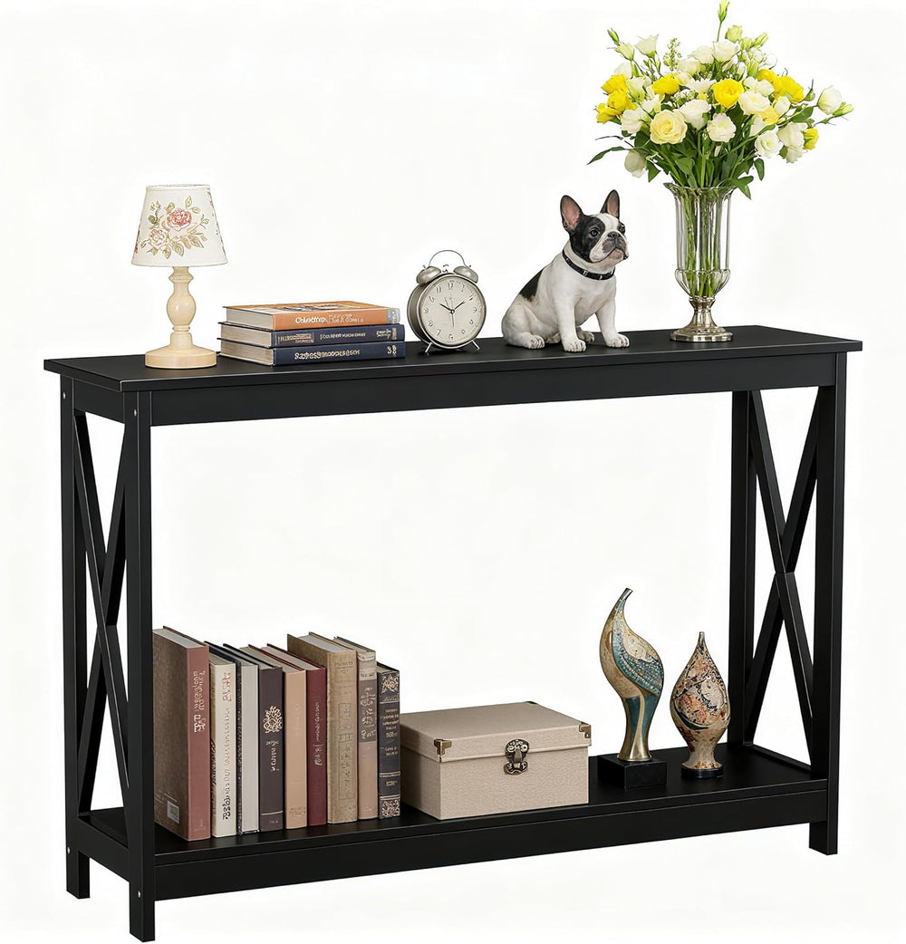 SUPER DEAL Console Table 47”, 2-Tier Narrow Sofa Side Table with Storage Shel...