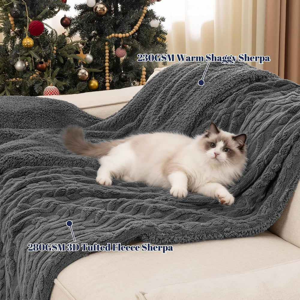 PHF Fluffy Sherpa Blanket King Size for Winter, Warm and Soft, 510GSM 3D Jacq...