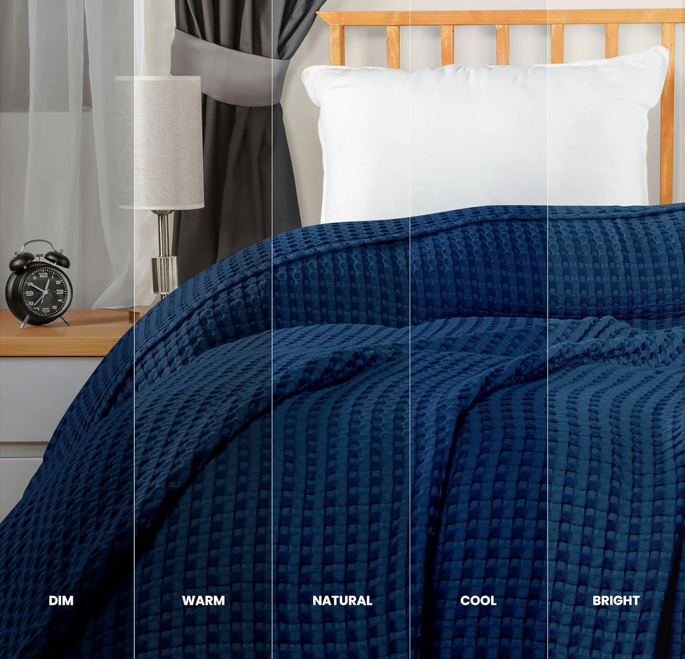 Utopia Bedding 100% Cotton Waffle Blanket Twin Size Navy, 90x72 Inch