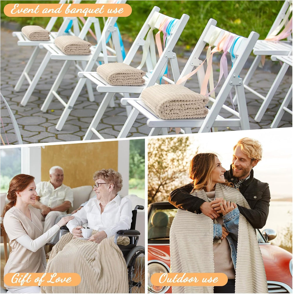Buryeah 6 Pcs Flannel Throw Blankets Bulk Outdoor Wedding, Beige