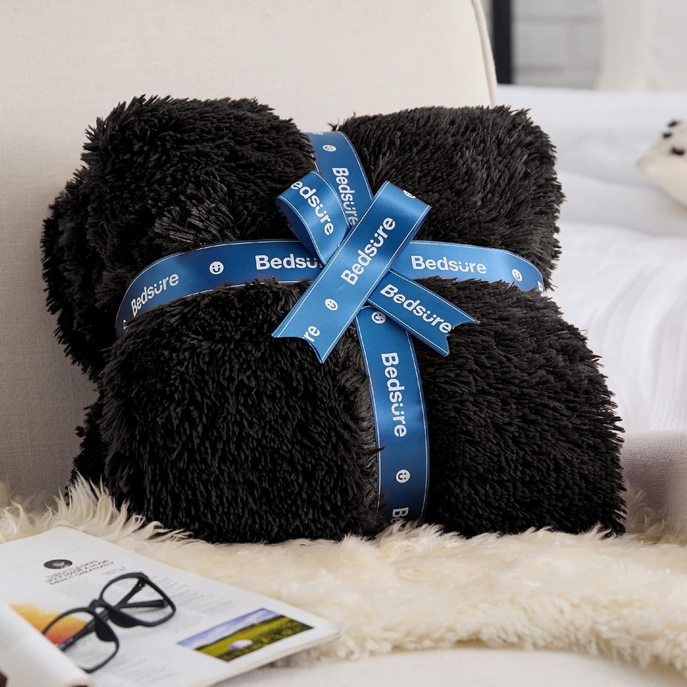 Bedsure Faux Fur Fluffy Sherpa Fleece King Bed Blanket Black 108"x90"
