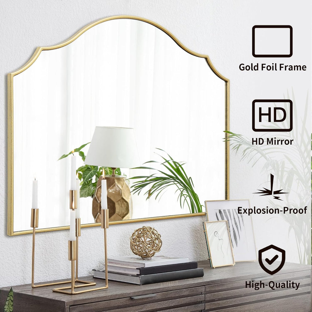 Besdomus Gold Scalloped Wall Mirror: 40"x29" Large Wooden Bathroom ...