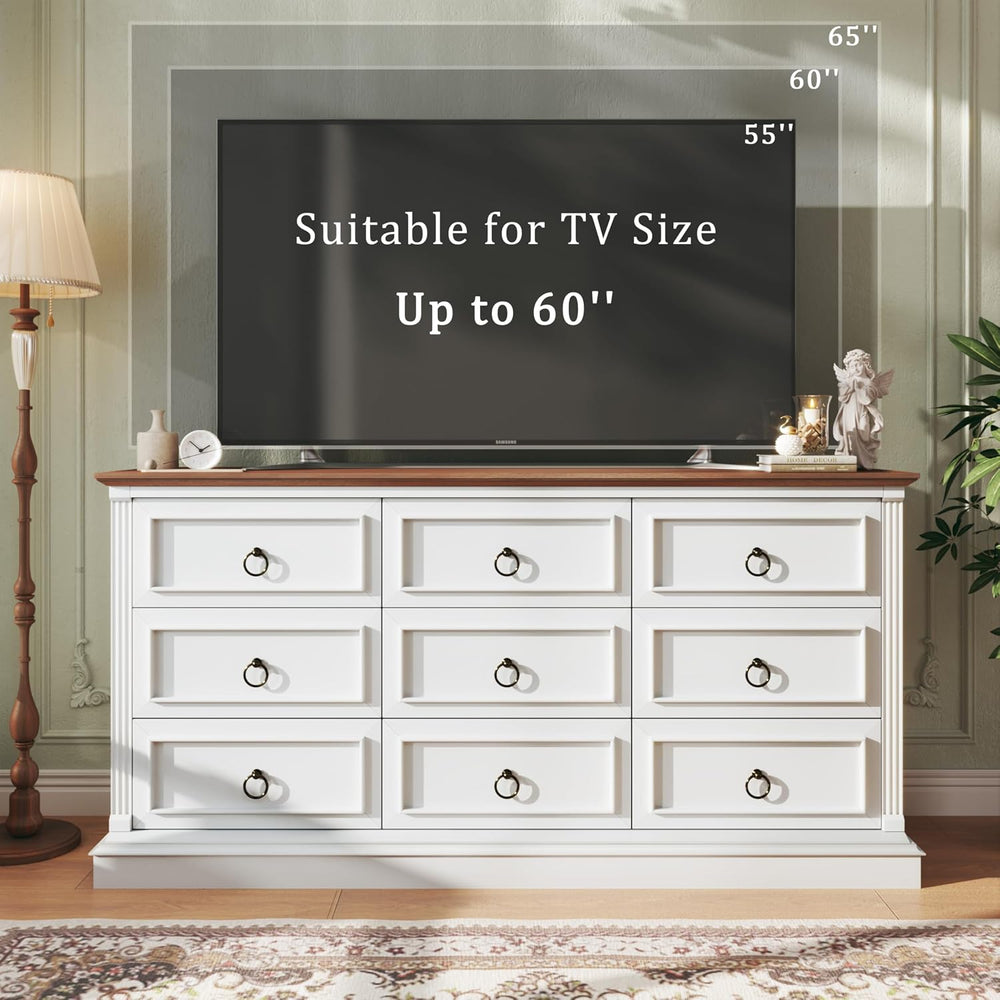HUAHUU Farmhouse 9 Drawer Dresser for Bedroom, 60" Wide Chest of Drawers...