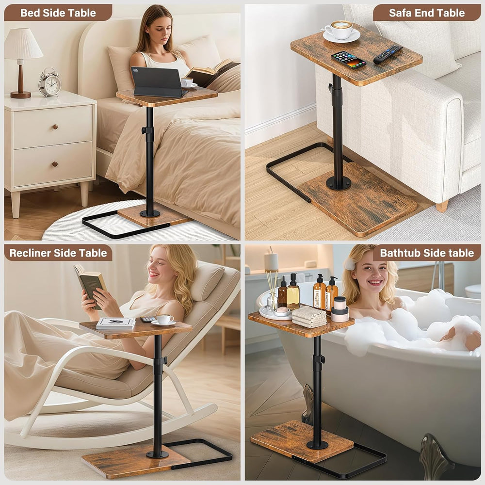 C Table End Table Adjustable Height, 360°Swivel TV Tray Table, Upgraded Metal...