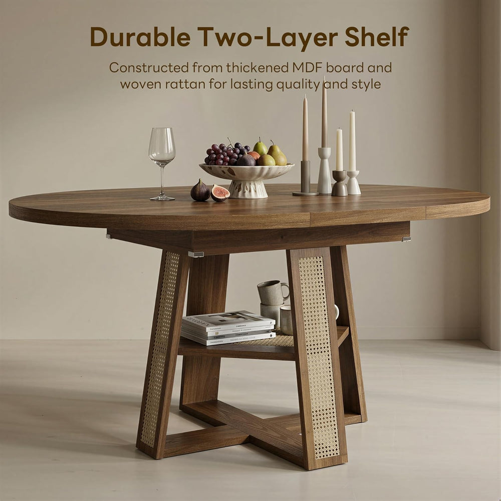 LIKIMIO Dining Table, 43"-59" Extendable Round to Oval with Storage...