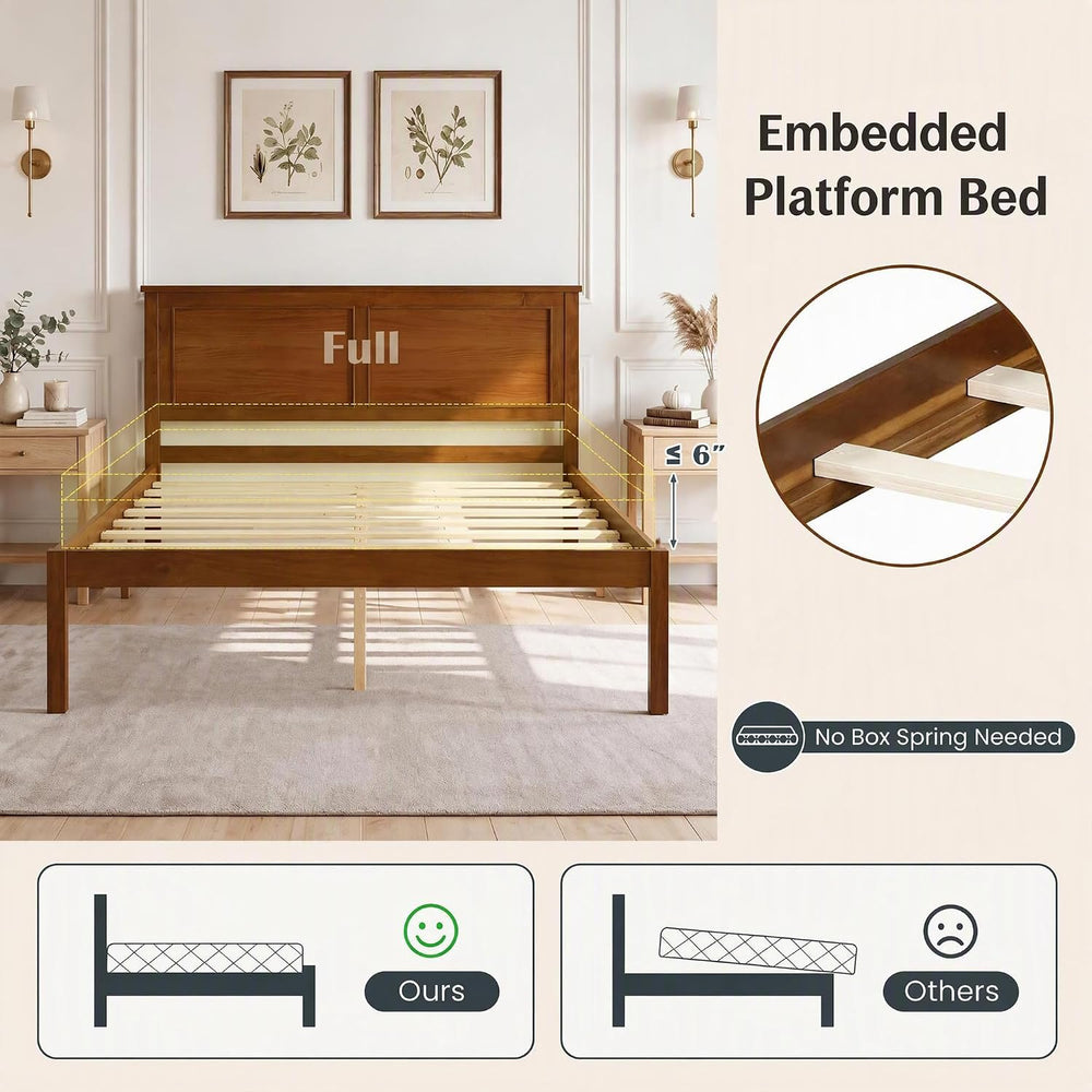Full Size Bed Frame with Solid Wood Legs and Wooden Slats