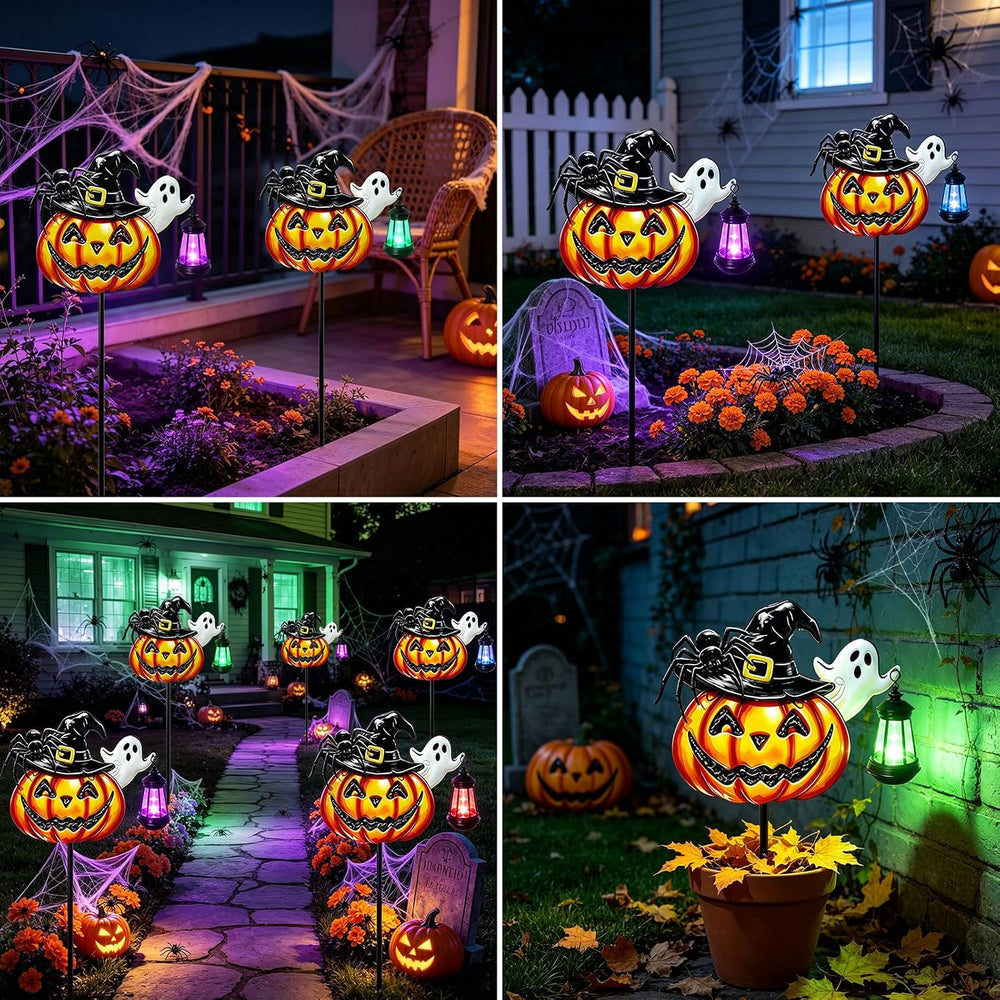 VOOKRY 2 Pack Halloween Pumpkin Lights Outdoor,Metal Pumpkin Stake &Lantern