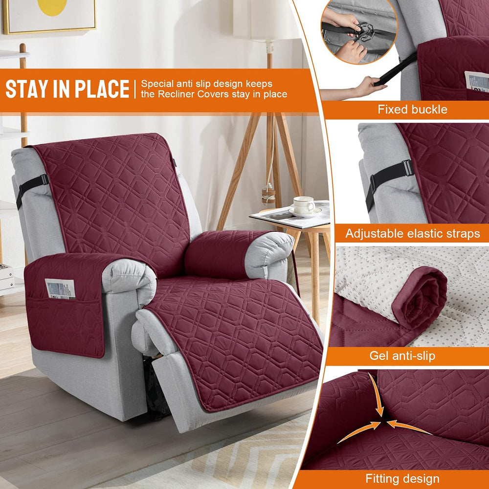VANSOFY 100% Waterproof Recliner Chair Covers Washable, Burgundy, 23.6"