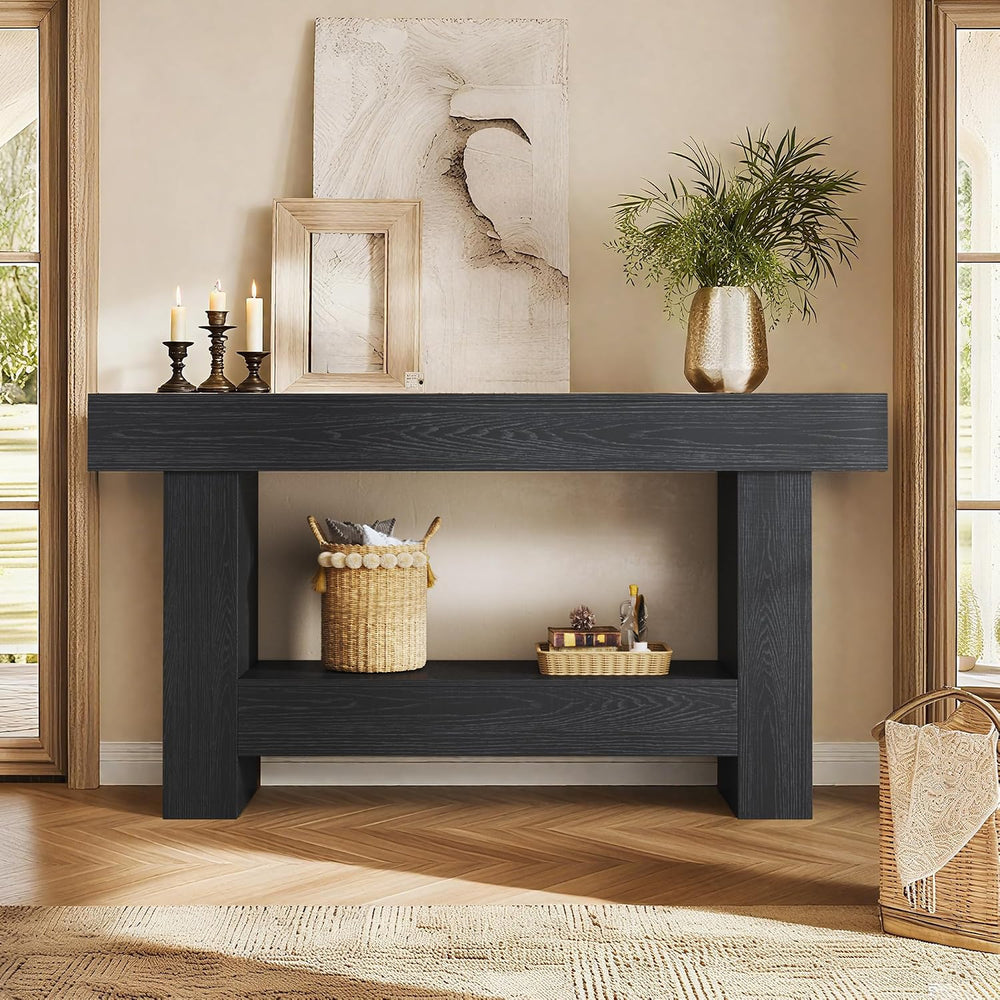HUAHUU 63 Inches Long Console Table, Sofa Table with Storage Behind Couch, En...