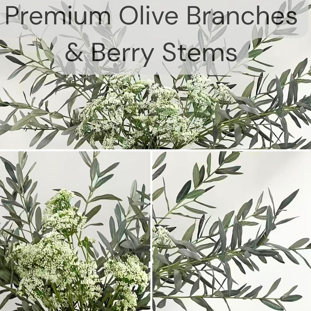 Faux Arrangement - Olive Branches & White Berry, Greenery Stems For Vase