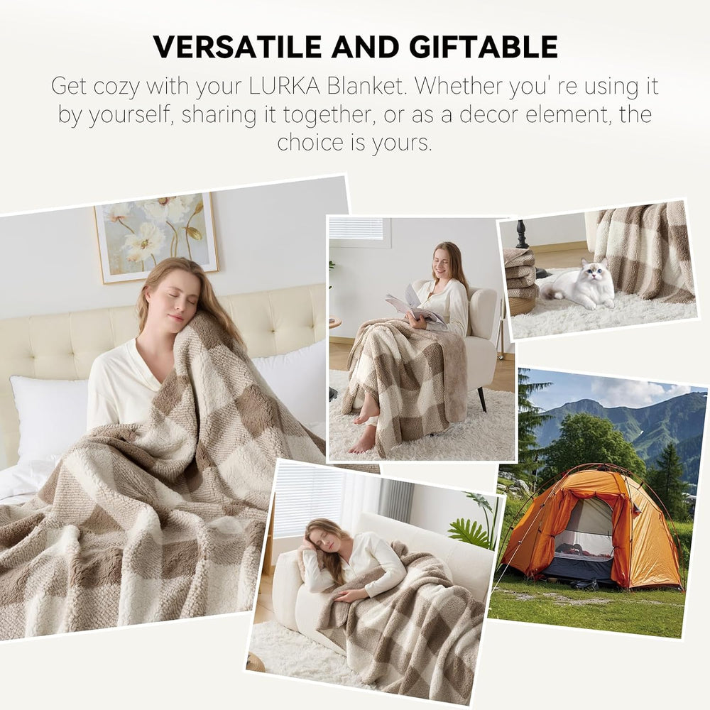 LURKA Checkered Sherpa Fleece Throw Blanket – Soft and Cozy, Medium Weight fo...