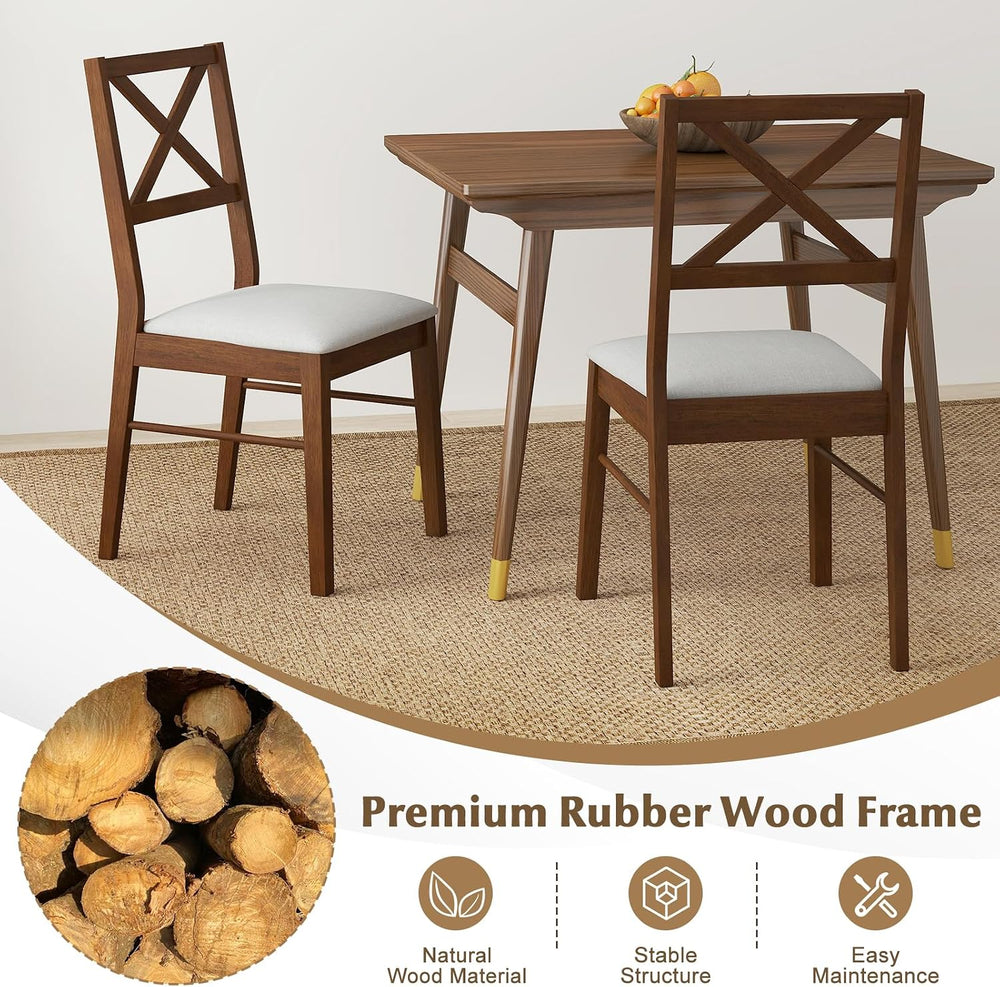POWERSTONE Dining Chairs Set of 2, Wooden Kitchen Chairs with Soft Fabric Sea...