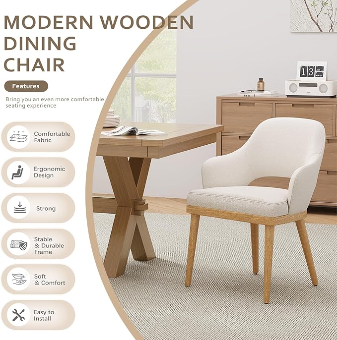 Wooden Dining Chairs Set of 6, Modern Fabric Upholstered Dining Room Chair, K...
