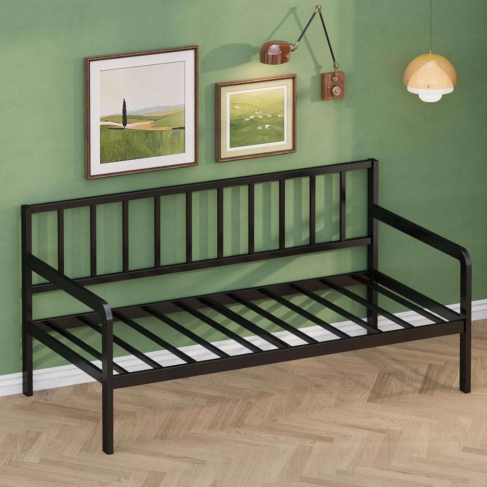 Lutown-Teen Twin Daybed Frame, Metal DayBeds, Heavy-Duty Steel Slats, Black