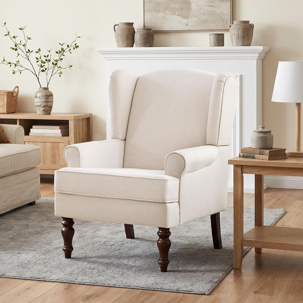 HUIMO Printed Wingback Accent Chair, Linen Upholstered High Back Armchair, Co...