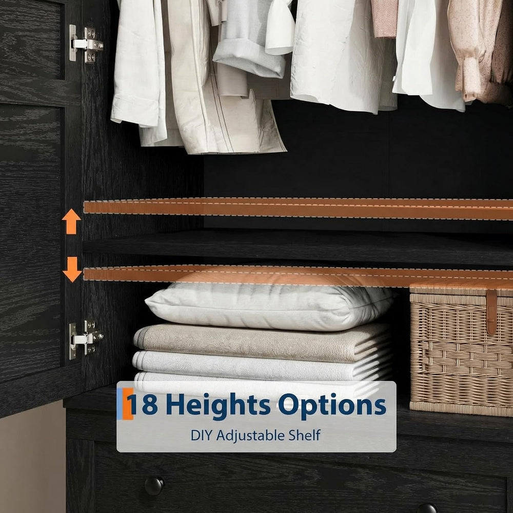 IDEALHOUSE Armoire Wardrobe Closet with 4 Doors, 72" Tall Wooden Clothin...