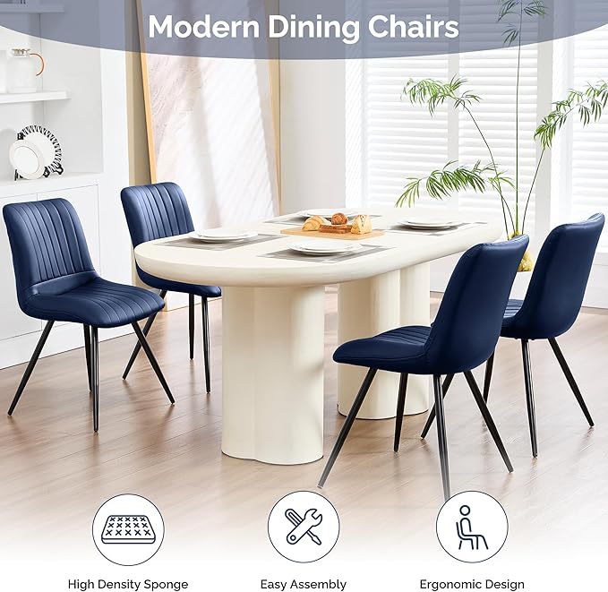 Dining Chairs Set of 5, Modern Dining Chairs with Thick Cushions, PU Leather ...