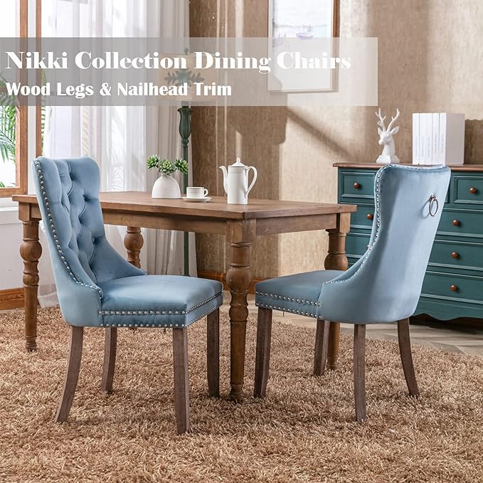 Upholstered Dining Chairs Set of 2, Velvet Dining Room Chairs with Back Ring ...