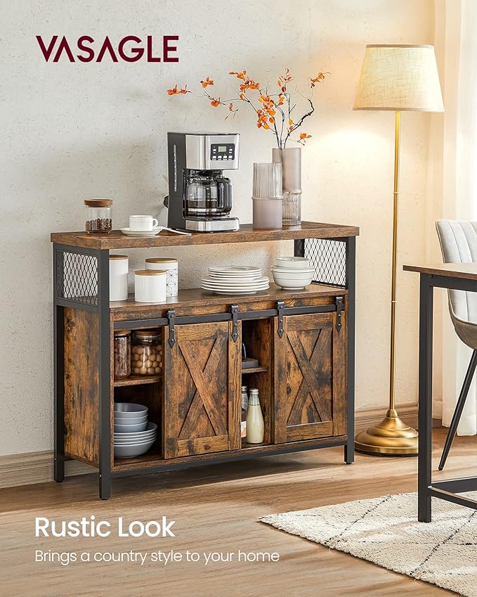 VASAGLE Buffet Cabinet, Coffee Bar Storage Cabinet, Sideboard with 2 Sliding ...