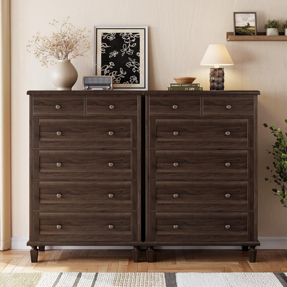 Garvee 6 Drawer Dresser for Bedroom, 47" Vintage Dresser, Dark Brown