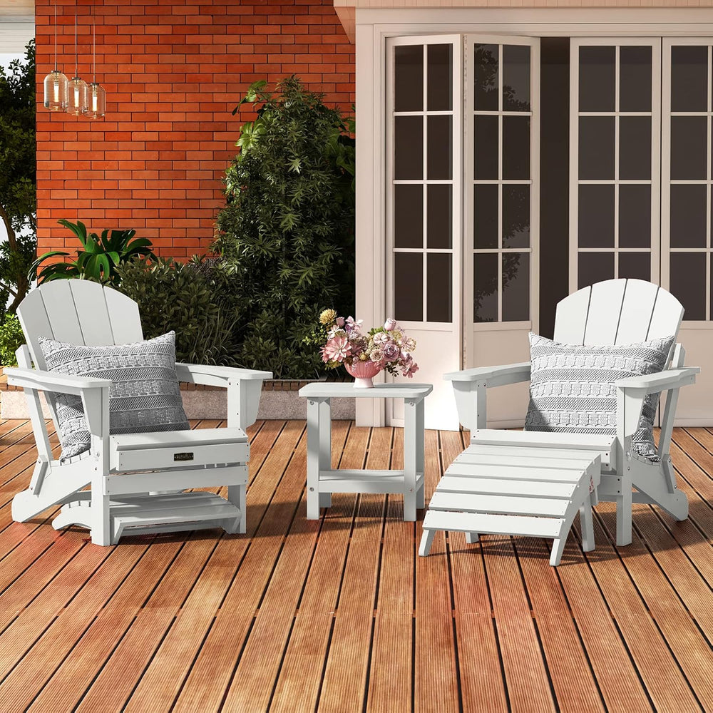 SERWALL Folding Adirondack Ottoman Set of 2, No-Assembly Outdoor Footstool, H...