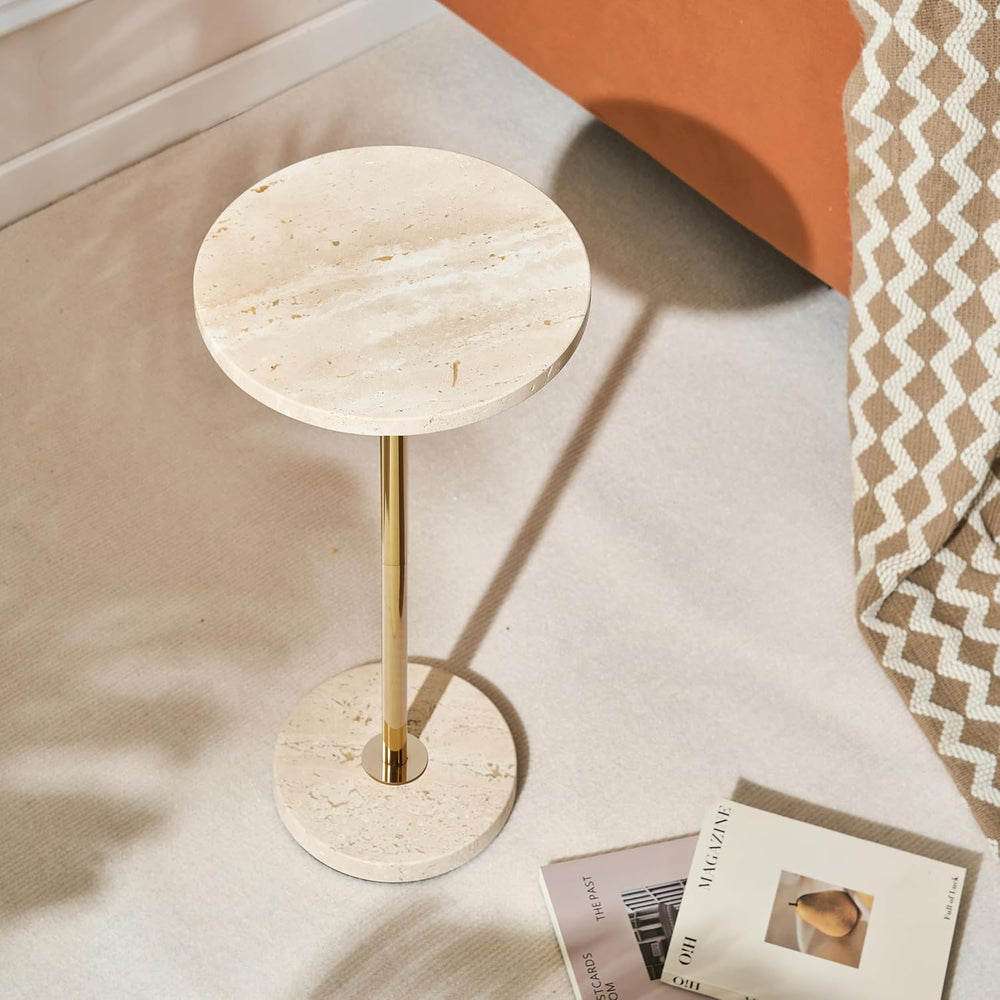Premium Small Round Natural Marble Pedestal Side Table, End Table, Mini Drink...