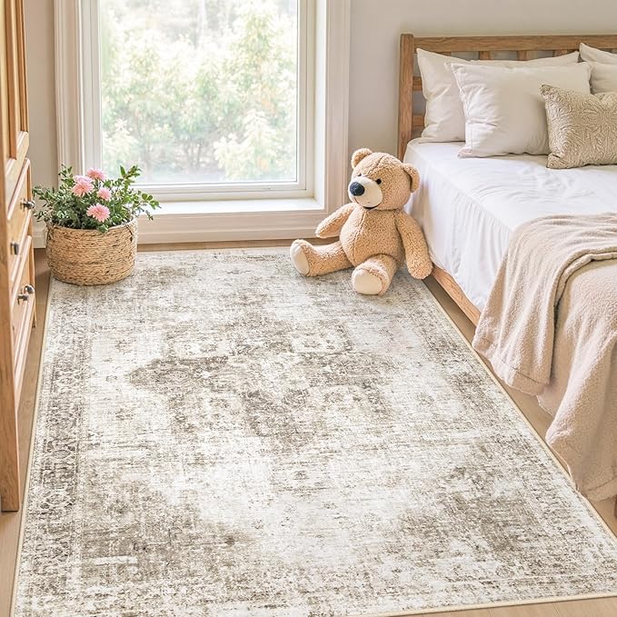 Area Rug 3x5 Washable Rug, Vintage Boho Medallion Entryway Rug Non-Slip Soft