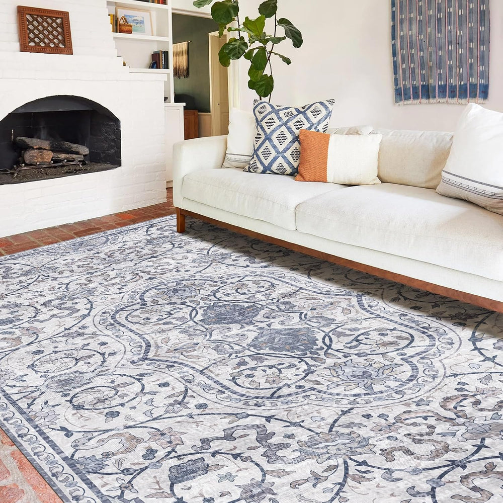 Area Mat for Living Room, 5'x8' Waterproof Vintage Print Kitchen Floo...