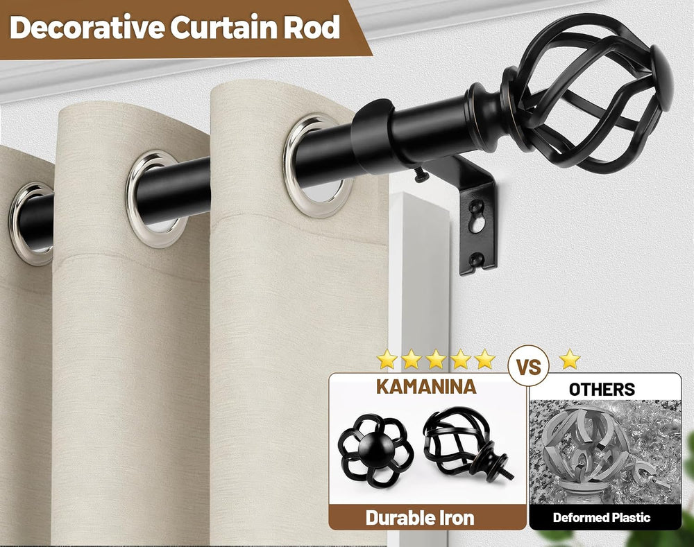 KAMANINA Black Curtain Rods for Windows 72 to 144 Inch, Long Drapery Rods