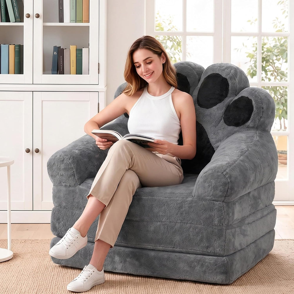 Folding Sofa Bed, 2-in-1 Convertible Sleeper Chair with Cat Paw Backrest, Fol...