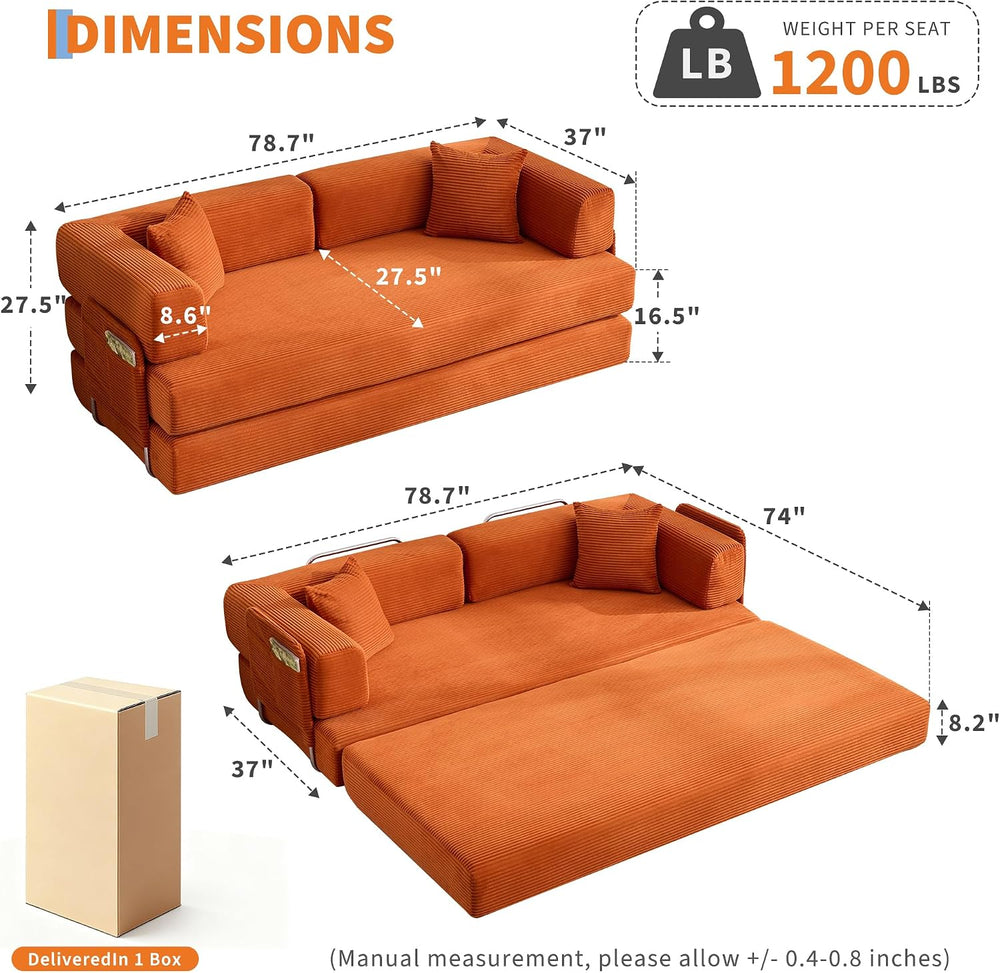 Garvee 5-in-1 Convertible Sofa Bed, 78.8" Modular Corduroy Sleeper with ...