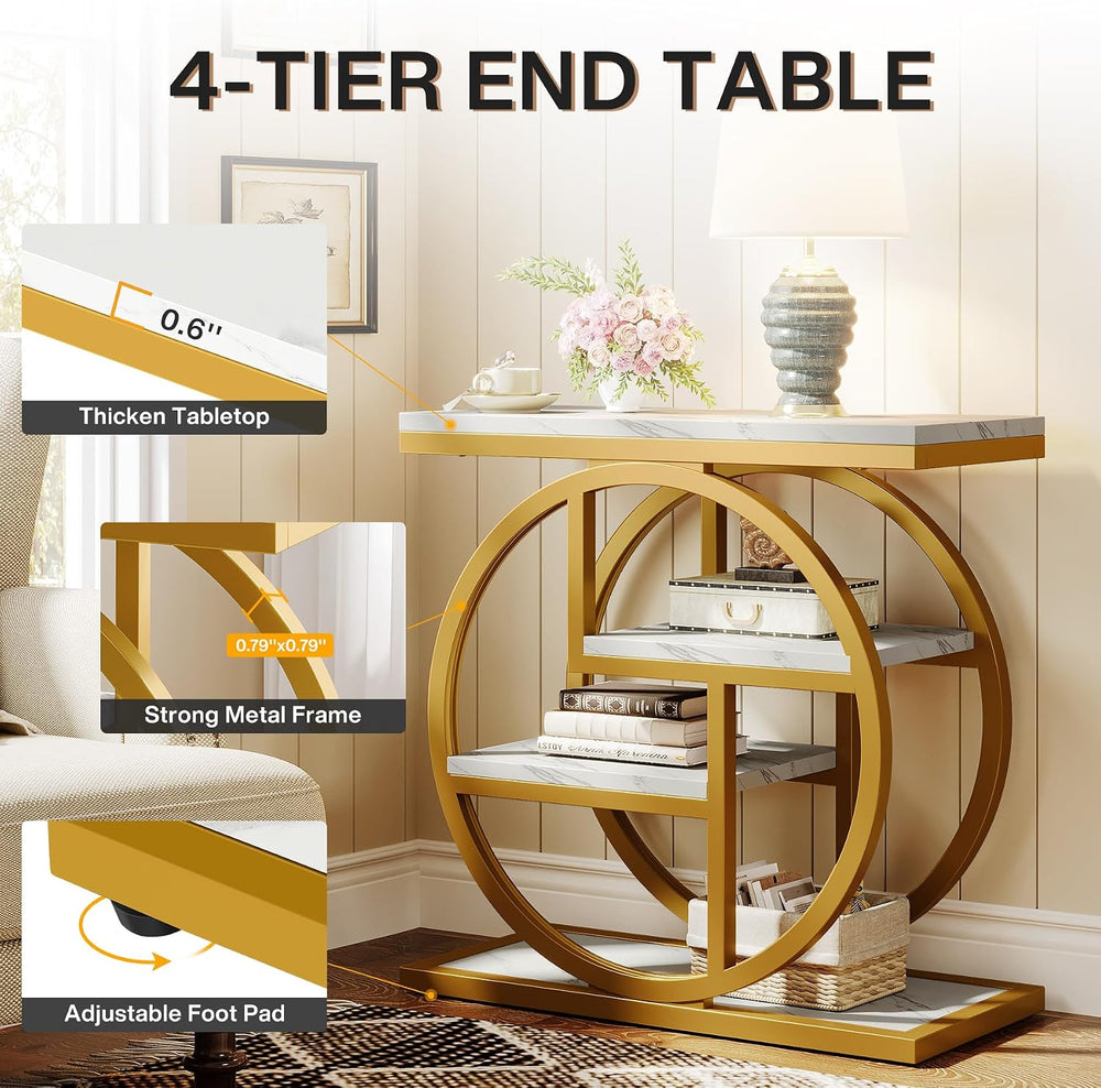 Tribesigns End Table for Living Room, Modern Faux Marble Narrow Side Table wi...