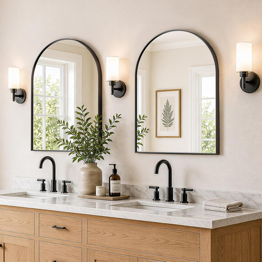 Arched Bathroom Mirrors Set of 2, 22x30 Black Rust-Resistant Metal Frame Vani...