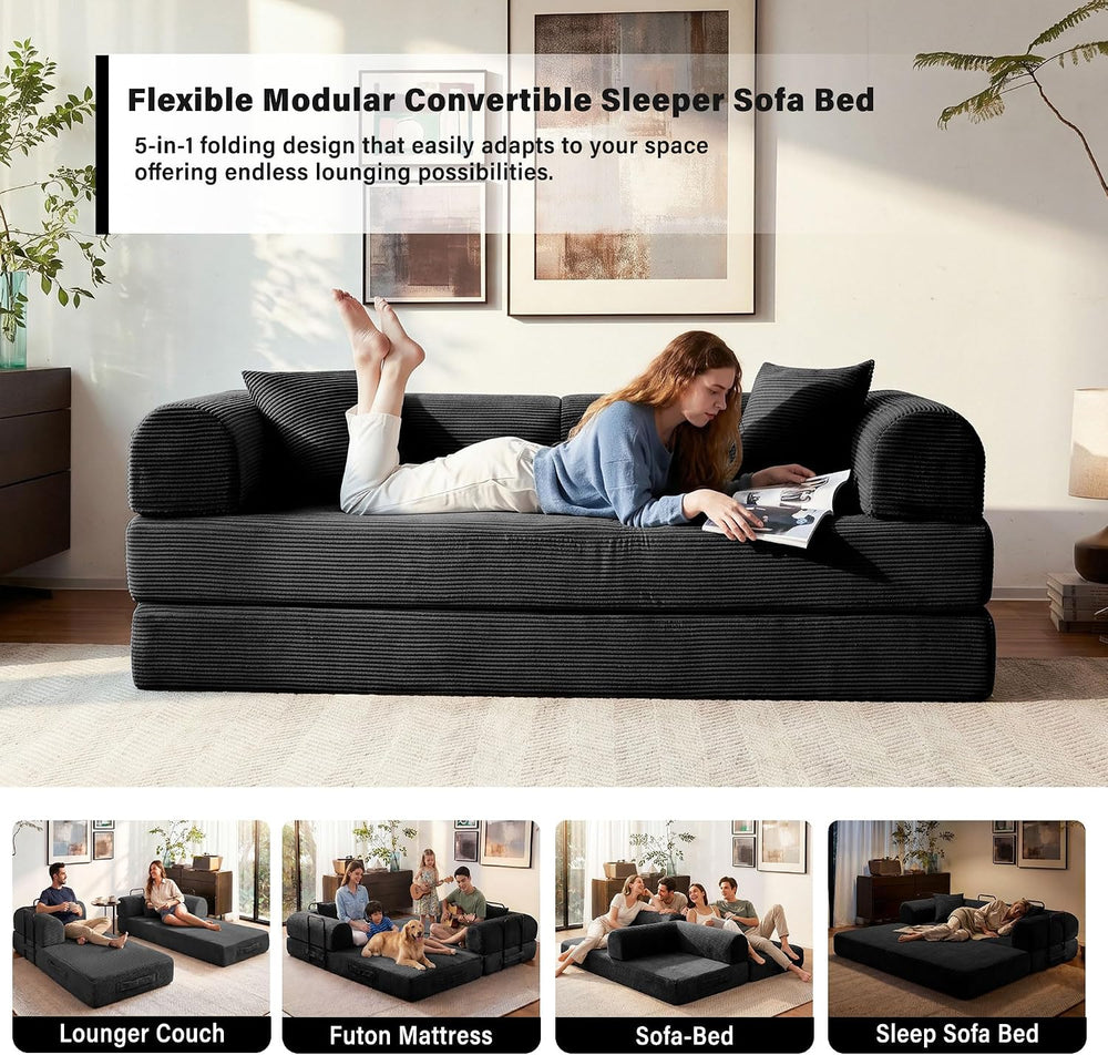 79" Convertible Sofa Bed, Boneless Sleeper Futon Couch for Living Room