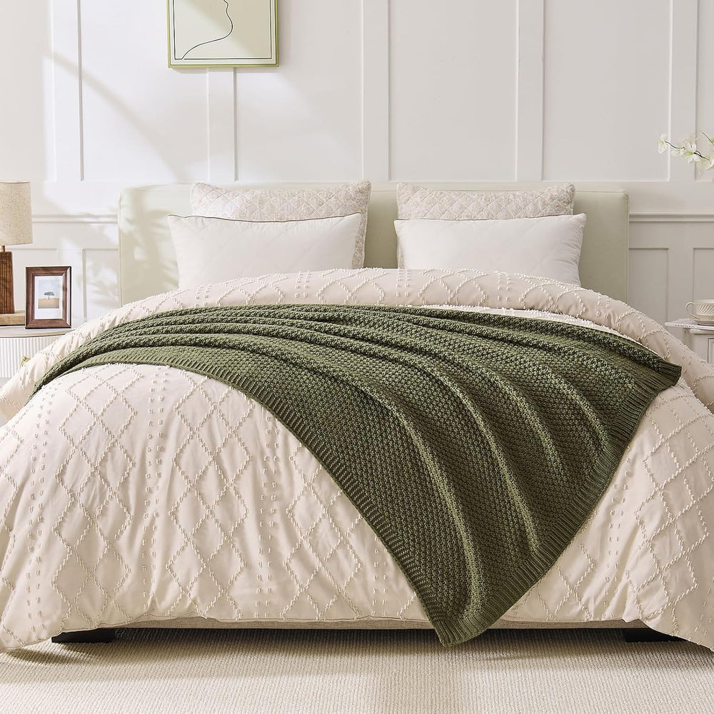 Olive Green Throw Blanket, Moss Knit, 50" x 60", Earthy Olive