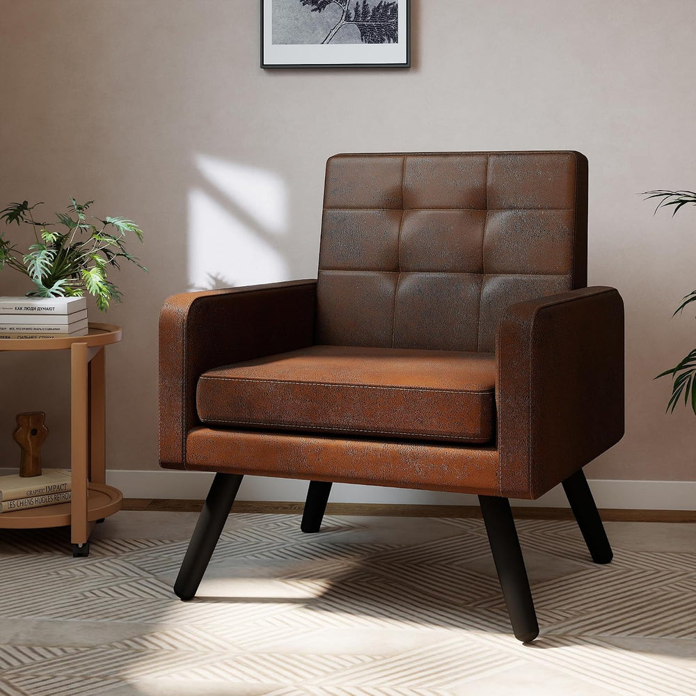 Accent Chair for Living Room, Cozy Faux Leather Armchair, Bronze