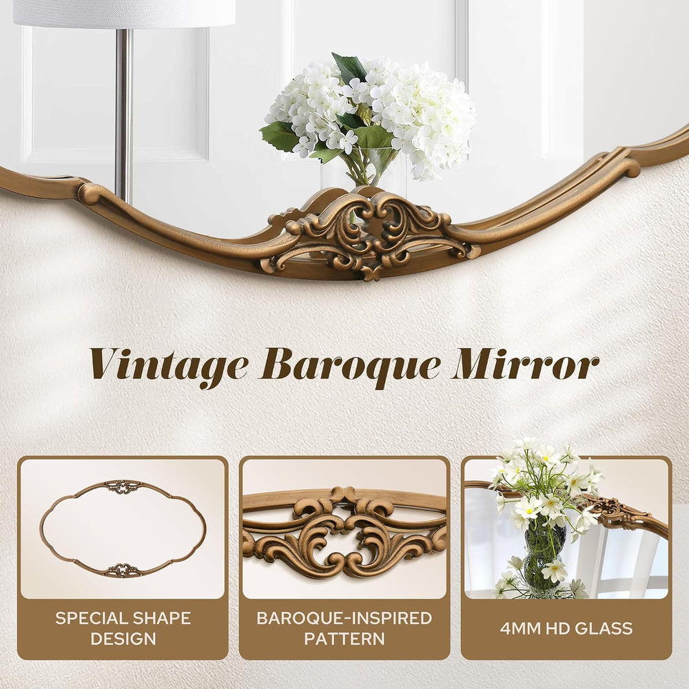 Vintage Gold Wall Mirror: 33"x19.5" Medium Antique Oval Mirror