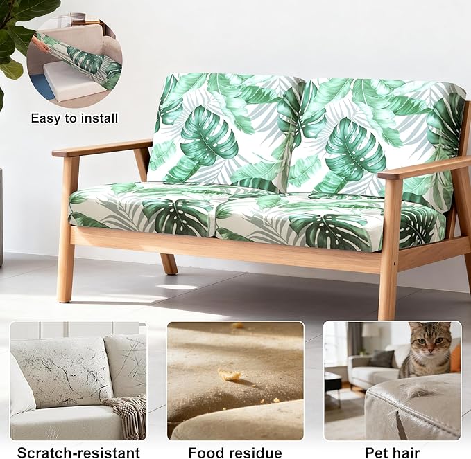 4Pcs Patio Stretch Cushion Covers, Outdoor Sofa Replacement Cover Slipcovers