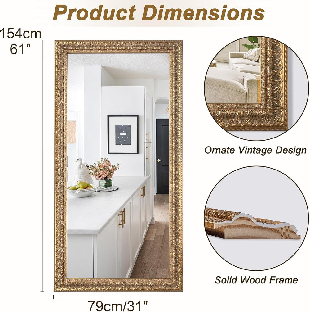 61"x31" Large Living Room Mirror for Decor, Gold Wall Mirror with C...