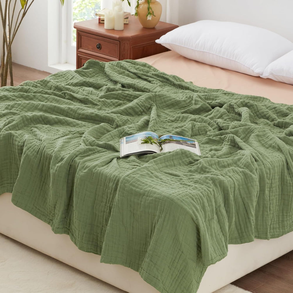 Love's cabin 100% Cotton Muslin Blanket King Size for Bed, Sage Green