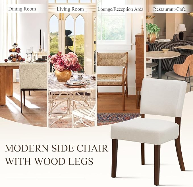 Upholstered Dining Chairs Set of 2, Fabric Kitchen Chairs with Padded Seat &a...