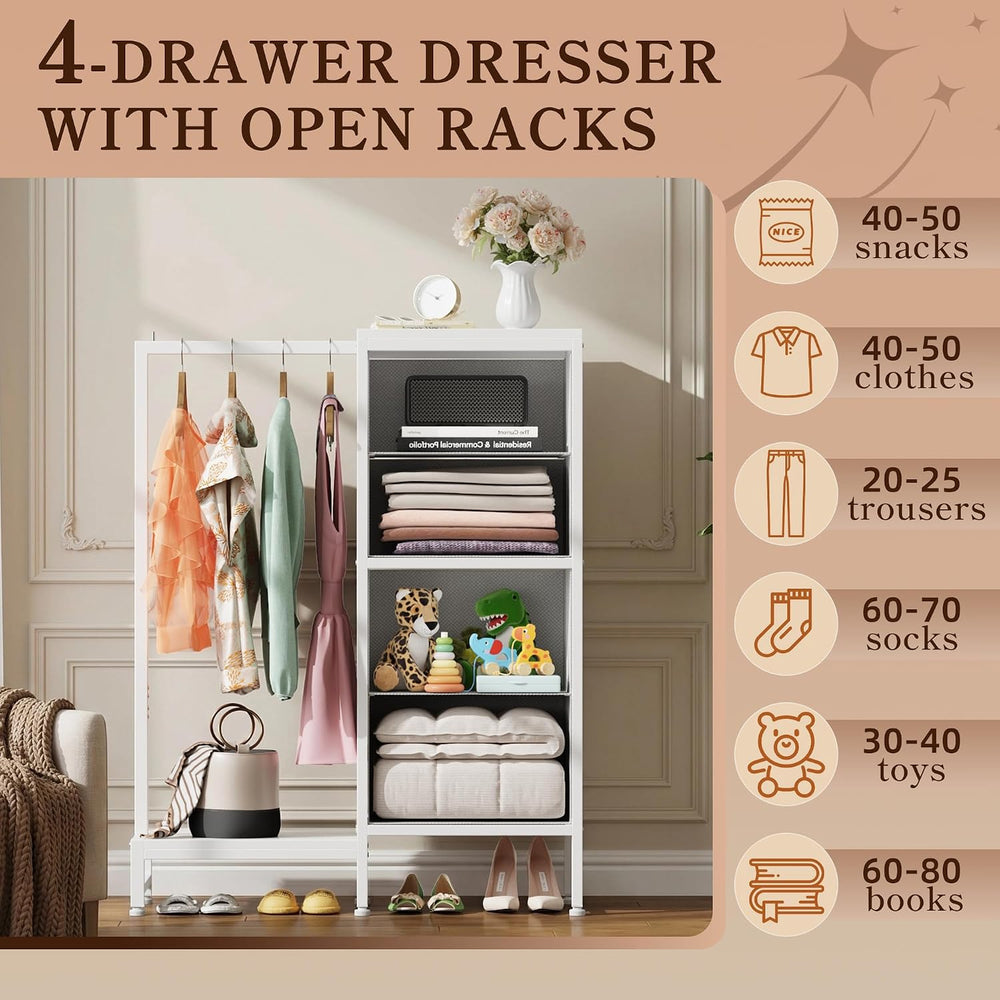 Tall Dresser 44''H with Hanging Rack, 4 Drawers Small Closet Dresser ...