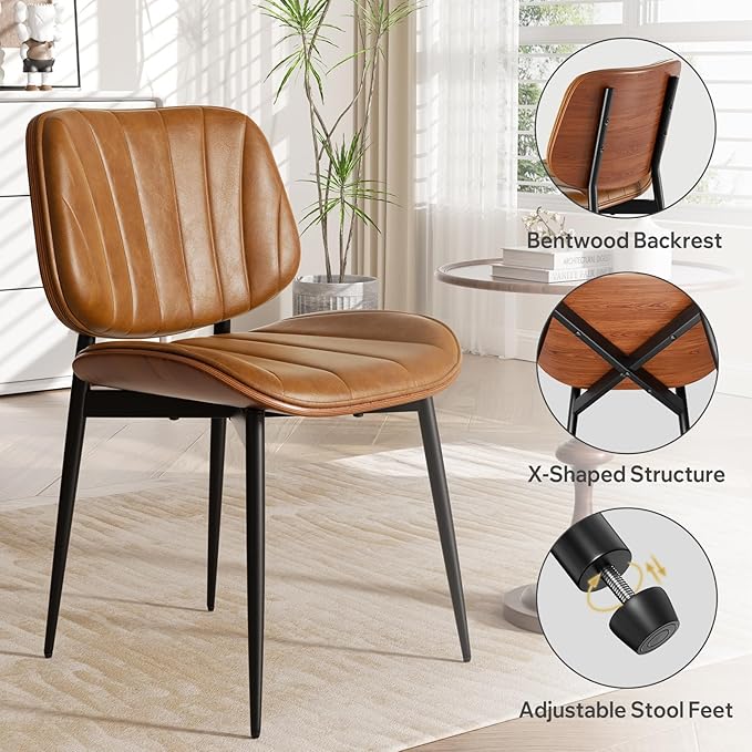 Dining Chairs Set of 4, Mid Century Modern Dining Room Chairs, Upholstered Fa...