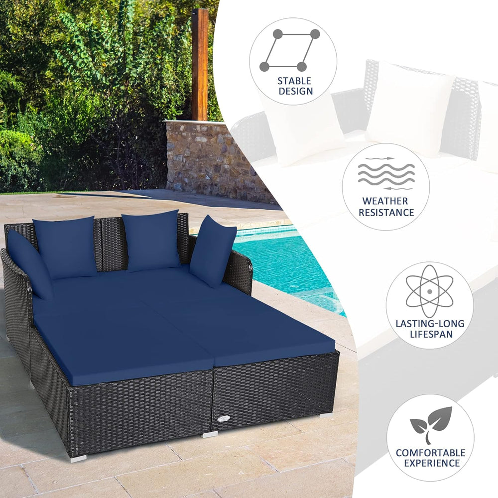 Tangkula Outdoor Rattan Daybed, Sunbed Wicker Furniture w/Spacious Seat, Upho...