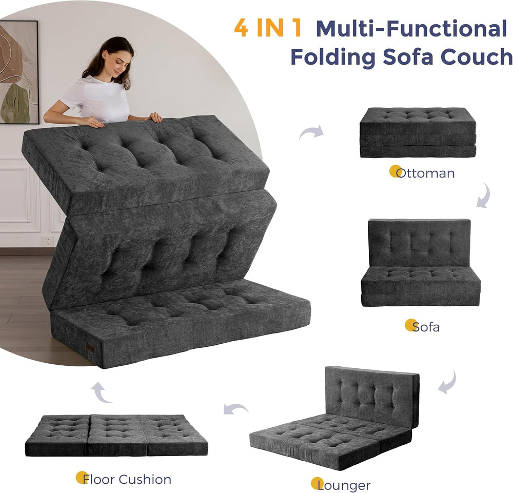 MAXYOYO 6" Folding Sofa Bed for Floor, Tufted Tri-Fold Floor Mattress