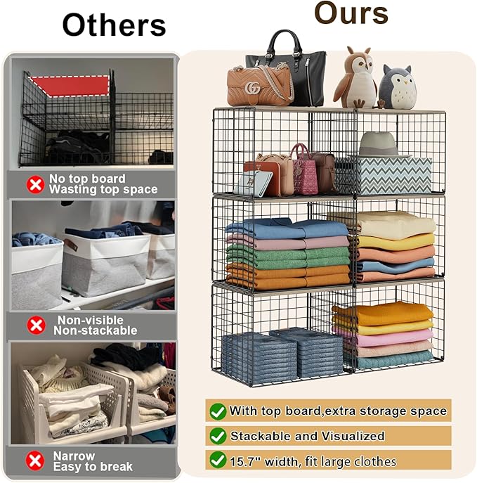 4PCS Wider Closet Organizers and Storage, Stackable Closet Shelf Organizer