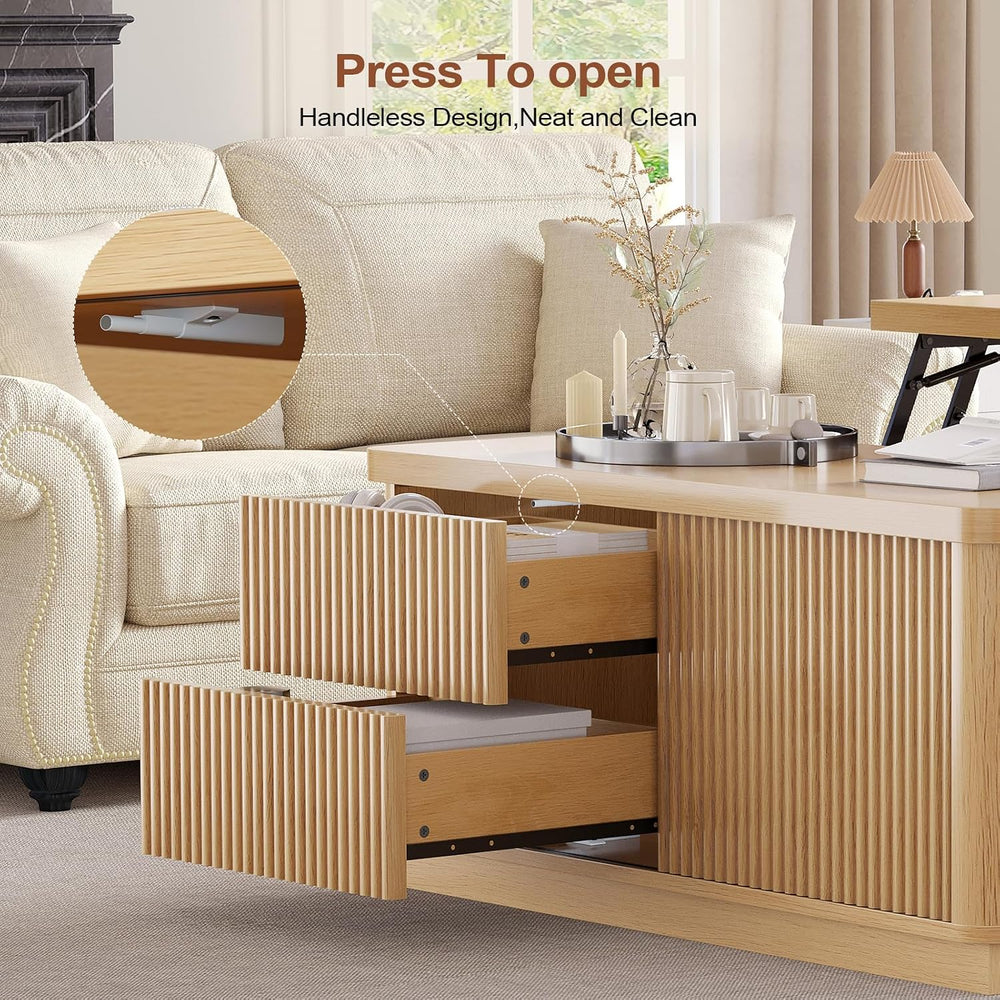 Itaar 39.4'' Lift Top Coffee Table with Storage, Fluted Coffee Tables...