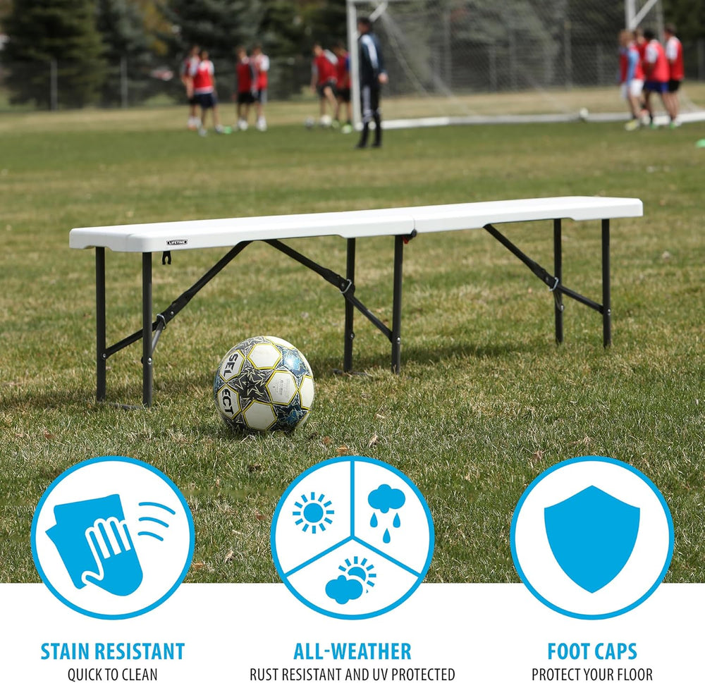 LIFETIME Portable Folding Bench, 6‑Foot Fold‑in‑Half, UV‑Resistant Seat, Powd...