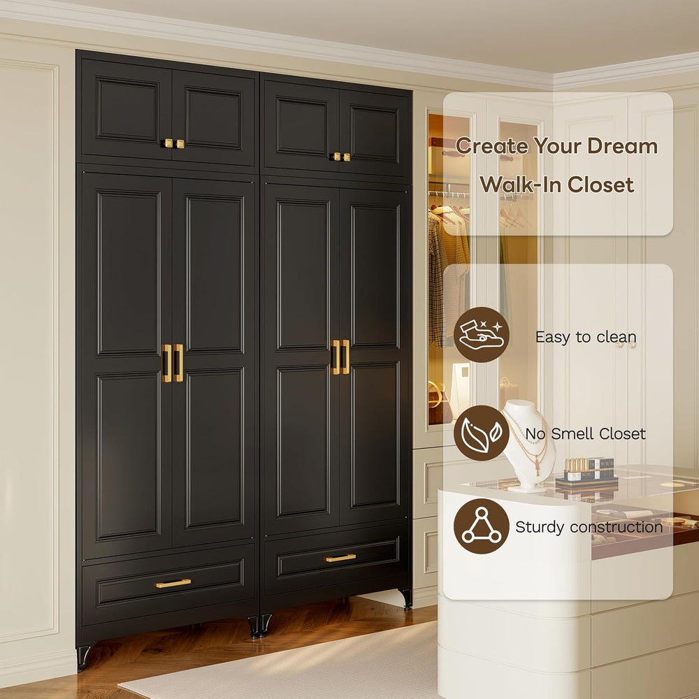 71" Black Armoire Wardrobe Closet with Drawer, Hanging Rod