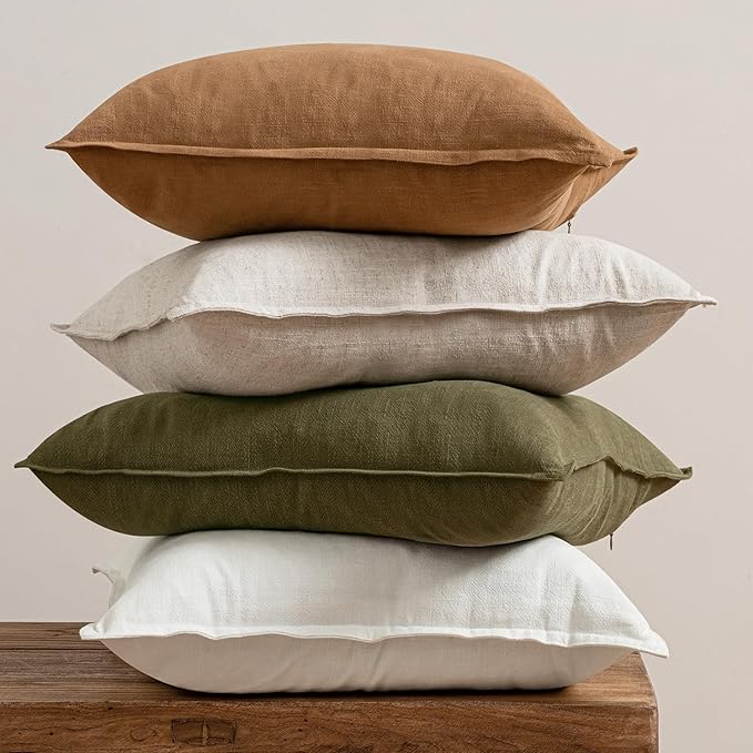 MIULEE Brown Linen Pillow Covers Pack of 4 Decorative Natural Solid Throw